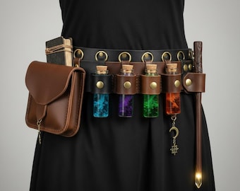 Cintura in pelle per pozioni con bottiglie di vetro / Marsupio fatto a mano per LARP e Cosplay