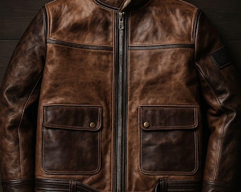 Men’s Shearling Leather Jacket | Cowhide Bomber Jacket | Vintage Moto Biker Coat