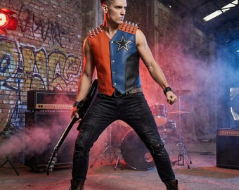 Punk Studded Leather Vest  Star Moto Vest Custom Biker Cosplay Costume