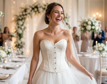 Strapless Satin Corset Wedding Dress | Vintage Bridal Gown, Waist Cincher Outfit