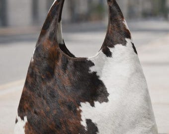 Genuine Cowhide Hairon Leather Hobo Bag – Western Boho Slouchy Shoulder Handbag