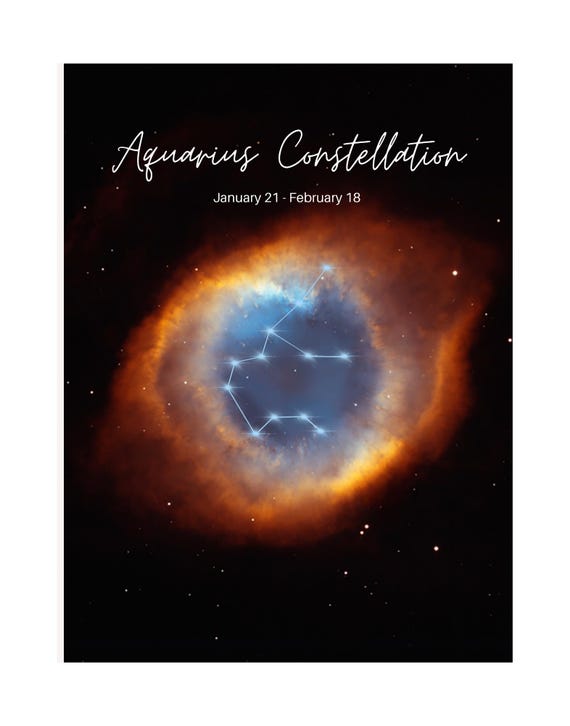 Aquarius Poster | NASA Image captured in Aquarius Constellation | Zodiac Star Map in Wall Art | Astrological Gift for Him, Her | Star Map