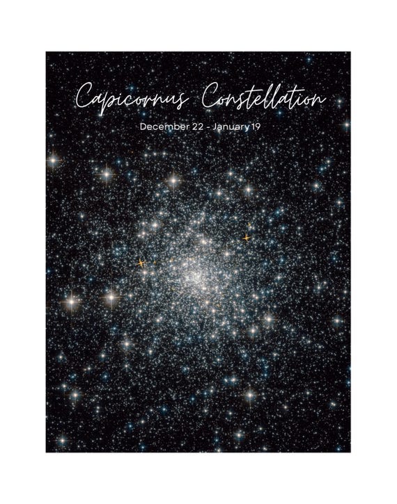 Zodiac Astrology Poster with NASA image discovered in Capricornus Constellation | Art Print star map Wall Poster Capricorn Birthday Gift