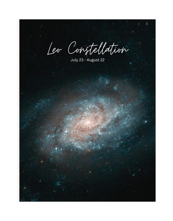 Leo Astrological Gift Poster | NASA Image of Discovery in Leo Constellation with Zodiac Star Map | Leo Horoscope Birthday Gift Holiday