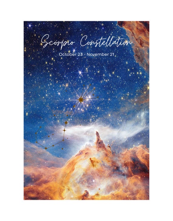 Scorpio Astrological Poster | NASA Discovery in Scorpio Constellation | Zodiac Star Map in Artwork  | Horoscope Gift for Him, Her, Boss,