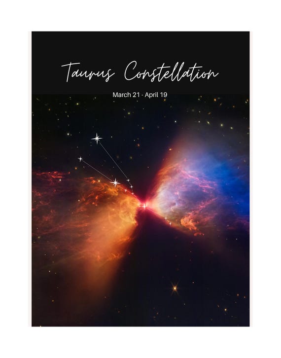 Taurus Constellation Night Sky Poster | Astrological Gift for him, her, birthday | Image in Taurus Constellation | Zodiac Star Map in Art