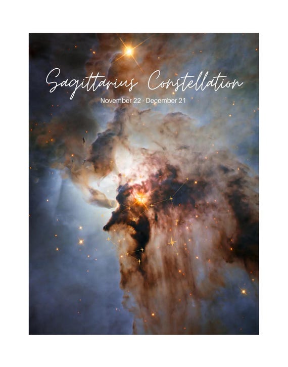 Sagittarius Constellation Poster | Astrological Gifts | NASA in Birthday Constellation | Night Sky Star Map in Artwork | Gift for Him, Her