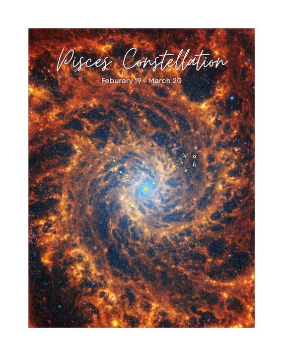 Pisces Constellation Poster | Astrological Gift Image in Pisces Constellation | Designed with Zodiac Star Map | Gift for Him, Her | Birthday