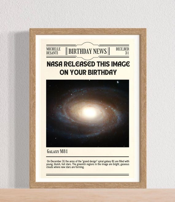Personalized Newspaper Print Wall Art | NASA Image Captured on your Special Day | Custom Newspaper Date, Article, Image, Perfect Gift