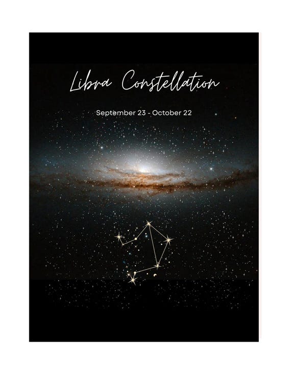 Libra Astrological Poster | NASA image of Galaxy Discovered in Libra Constellation | Star Map in Zodiac Poster Image | Libra Birthday Gift
