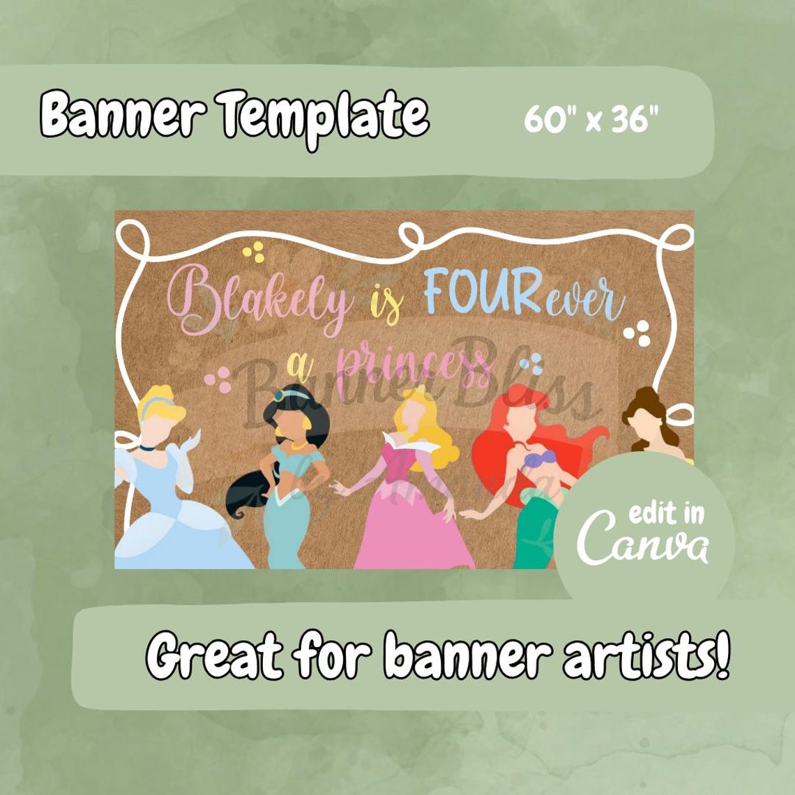 Fourever A Princess Birthday Banner, Editable Canva Banner, Digital ...