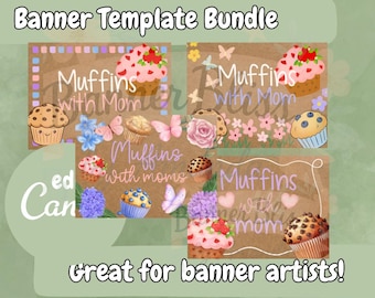 Muffins met moeders bannerbundel, bewerkbare canvas banner, digitale download, 48 x 36 geschilderde sjabloon voor spandoek, handgeschilderde sjabloon voor spandoek