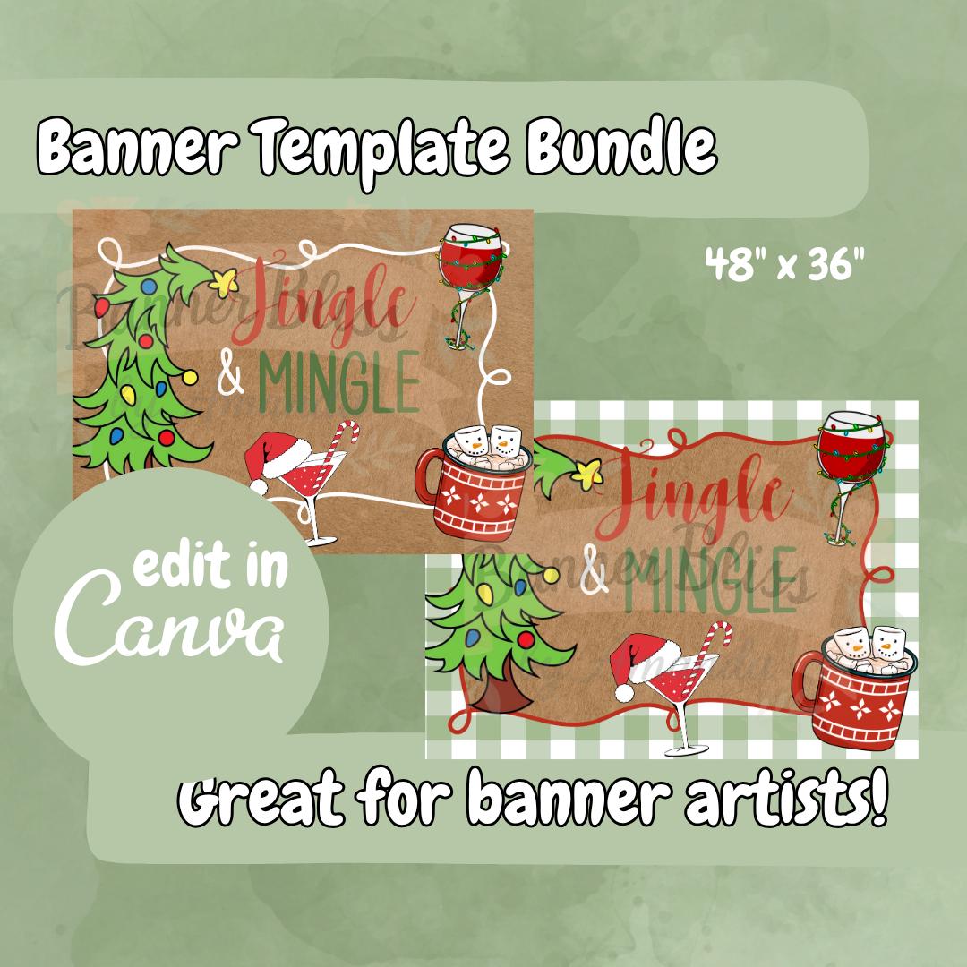 Christmas Party Banner Template Bundle, Jingle and Mingle Banner, Christmas Banner, Christmas Banner Template, Christmas Canva Template