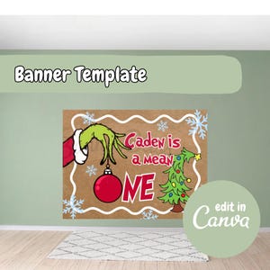 You're A Mean One First Birthday Banner Template, Birthday Banner, Canva Template, First Birthday Painted Banner Template