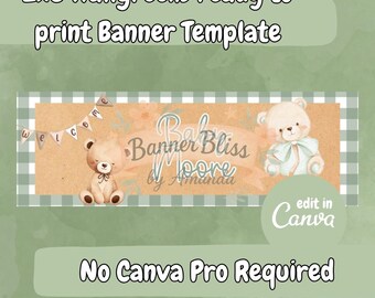 2 x 6 WALLGREENS gedrukte banner, babyshower banner, teddybeer thema, bewerkbare canvas banner, digitale download, handgeschilderde sjabloon voor spandoek