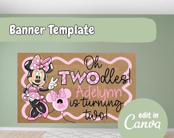 Oh Twodles Banner Template, Minnie Editable Canva Banner, Digital Download, 60x36 Painted Banner Template, Hand Painted Banner Template