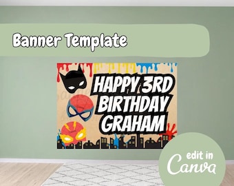 Super Hero Banner Template, Super Hero Banner Canva Templates, Canva Mock Ups, Digital Download Templates, Instant Download Banner Downloads