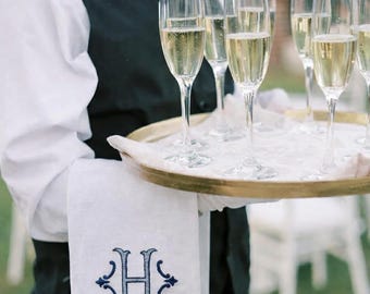 Custom Monogrammed Linen Server Towel: Hemstitch Bar Entertaining Cloth