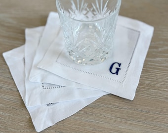 Servilletas de cóctel de lino con monograma: artículos de bar con vainica bordada personalizada