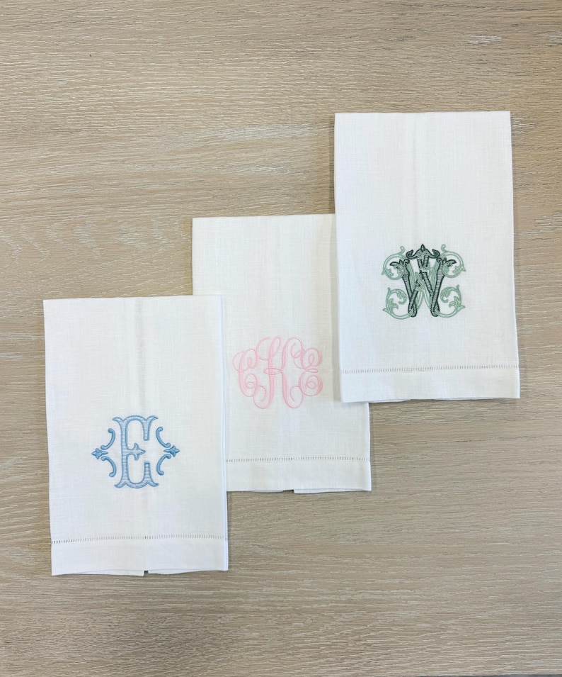 Custom monogrammed linen tea towel set