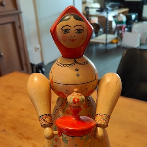 Vintage Russian Wooden Doll – Made in USSR (27 cm)