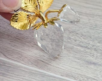Vtg Swarovski brooch, Strawberry jewelry, Crystal Memories, Austria lapel pin, goldplate leaves, Swan stamp, faceted fruit, Mom Grandma gift