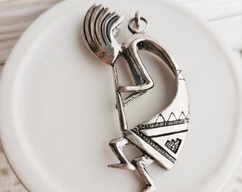 Sterling silver pendants, Kokopelli pendant, Native American Indian culture, Stamp Ster, 2.75", dance flute, Harvest spirit music, Southwest