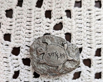 Turtle brooch, River turtle, signed E Vincent 1989, Evelyn Vincent, Mothers Day, Wmns pewter brooches, Vtg Mens lapel pins, necklace pendant