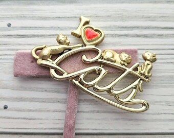 Cat brooch, Mom grandma gift, I love cats, cat lover, persian, tabby kitty kitten, matte shiny goldtone mtl pin, enamel heart, poss VTG AJC?