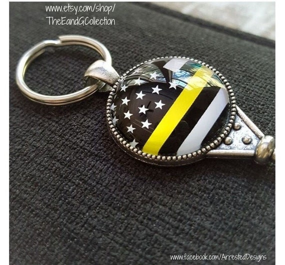 Dispatcher Keychain Thin Gold Line Yellow Line 911 Operator Etsy