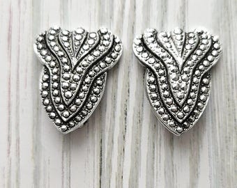 W Germany earrings, signed Eloxal clip on, Midcentury, alum faux marcasite, Mothers Wmns jewelry, Vtg 40-60s, Antique'd slvrtone, dot design