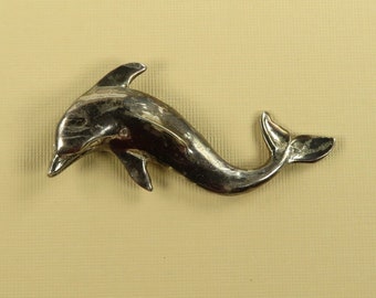 Silver Plate Dolphin Brooch Bold Vintage