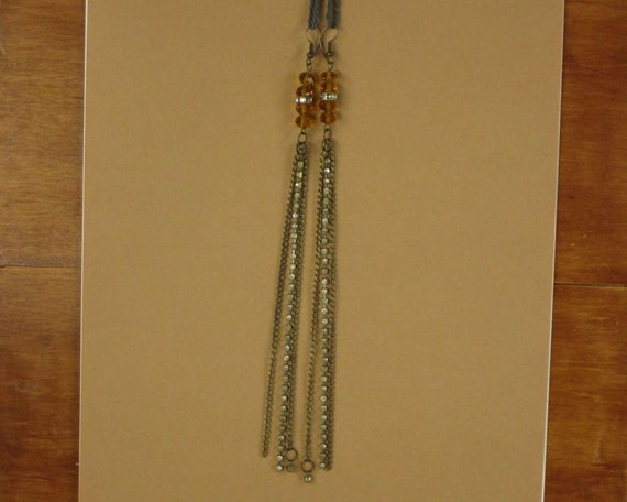 Vintage Art Deco Tassel Earrings Rhinestone Dangl… - image 1