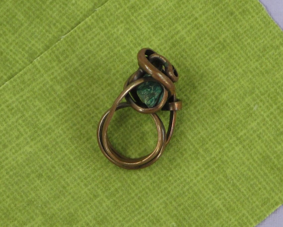 Incredible Vintage Turquoise Copper Art Ring - image 1