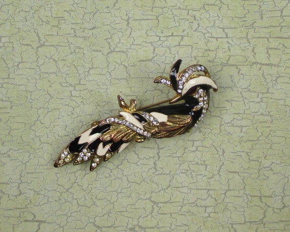 Vintage Bird of Paradise brooch Enameled Rhineston