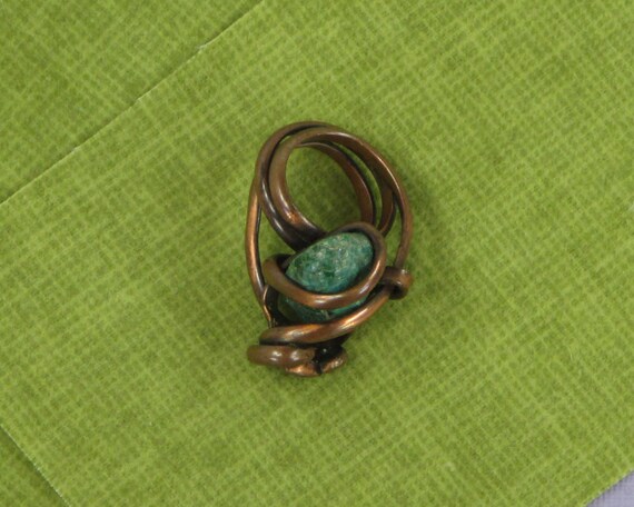 Incredible Vintage Turquoise Copper Art Ring - image 9