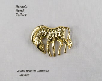 Stylish Zebra Brooch Gold Tone Unsigned