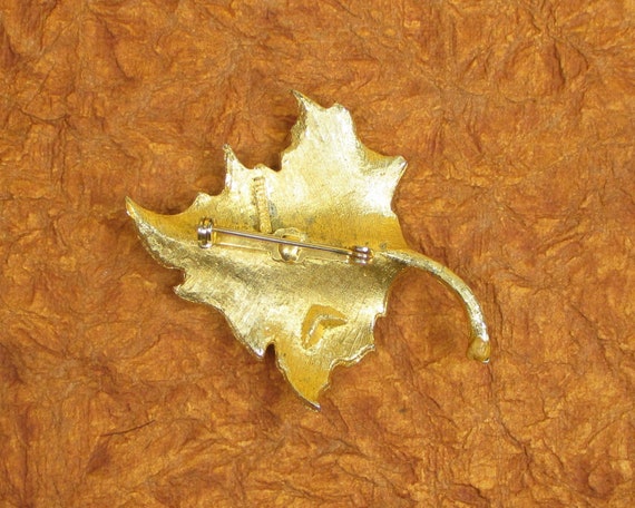 Mamselle Vintage Leaf Brooch With Ruby Rhinestone… - image 5