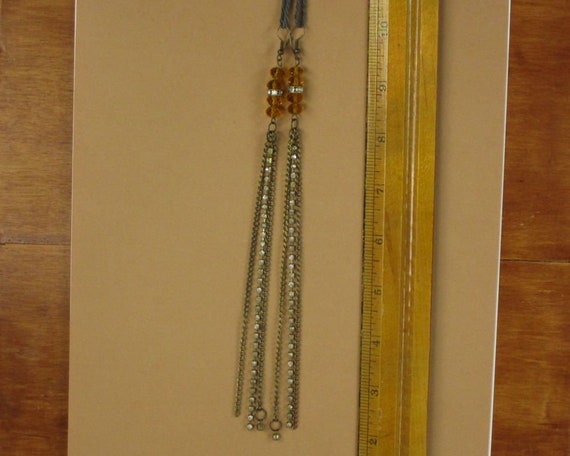 Vintage Art Deco Tassel Earrings Rhinestone Dangl… - image 2