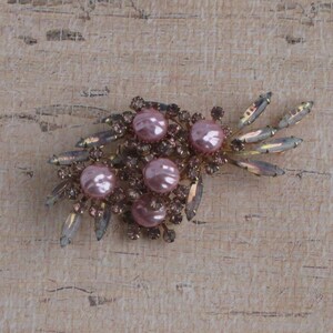 Vintage Pink Pearl Rhinestone Brooch Pearl Stones Juliana image 2