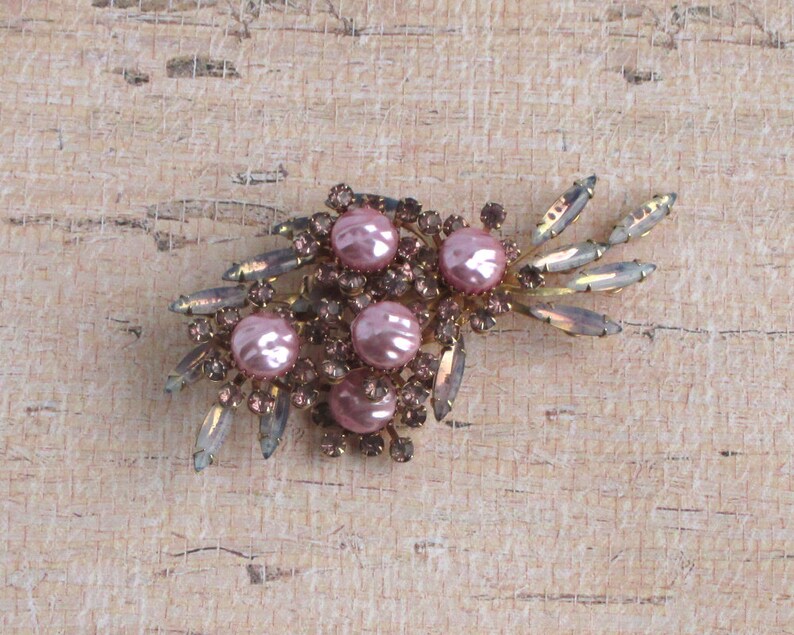 Vintage Pink Pearl Rhinestone Brooch Pearl Stones Juliana image 1