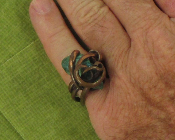 Incredible Vintage Turquoise Copper Art Ring - image 8
