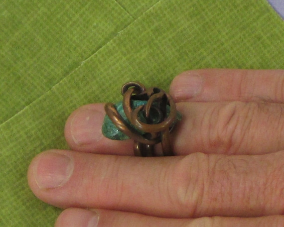 Incredible Vintage Turquoise Copper Art Ring - image 6