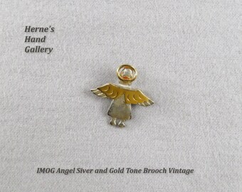 IMOG Angel Pin Silver and Gold Tone Brooch Pendant Combo Signed Vintage