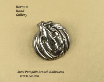 Jack O Lantern Pumpkin Brooch Steel Halloween Samhain All Hallows Signed Best