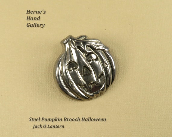 Jack O Lantern Pumpkin Brooch Steel Halloween Sam… - image 1