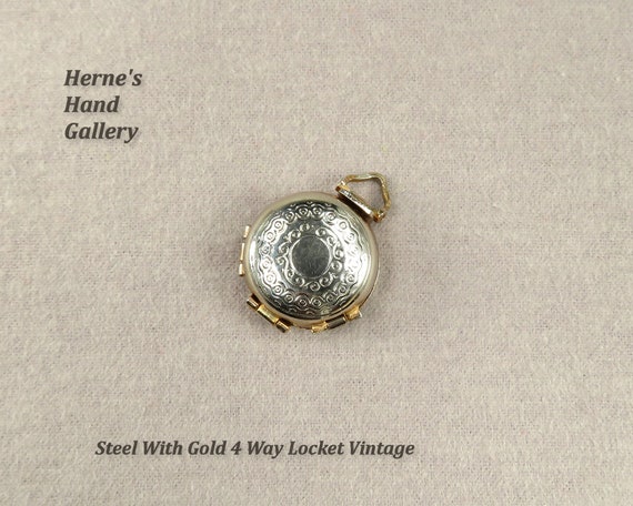 Four Way Locket Steel with Gold Plate Highlights … - image 1