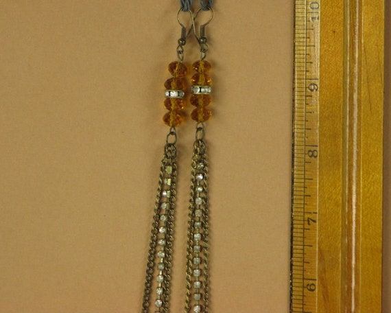 Vintage Art Deco Tassel Earrings Rhinestone Dangl… - image 4