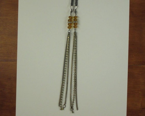 Vintage Art Deco Tassel Earrings Rhinestone Dangl… - image 5