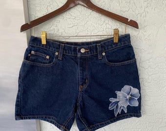 Vintage Ralph Lauren Denim Shorts Size 6 | Blue Hawaiian Flower Detail Cotton